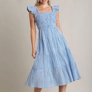 NWT Umgee Checkered Seersucker Smocked Dress